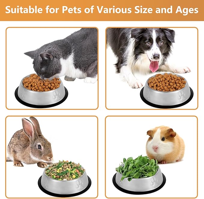 Stainless Steel Cat Bowl, 4 Pack Metal Dog Bowls for Food and Water, Non-Slip Pet Feeding Dish Bowl with Rubber Base for Indoor Cats Small Dogs
