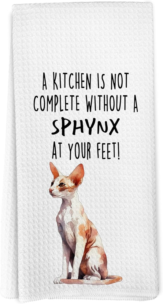 Funny Sphynx Cat Gifts Kitchen Towels, Cat Lover Gifts for Women, Funny Hand Towels for Bathroom Decor, A Kitchen is Not Complete Without A Sphynx Dishcloths Dish Towel forKitchen 16x24 Inches