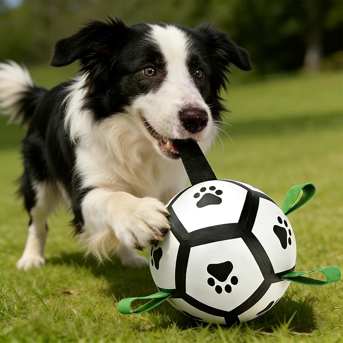Dog Toys, Dog Soccer Ball with Straps for World Cup, Interactive Dog Balls for Small Breed, Dog Birthday, Herding Ball, Durable Toy for Puppy Outdoor Play (5 Inch)