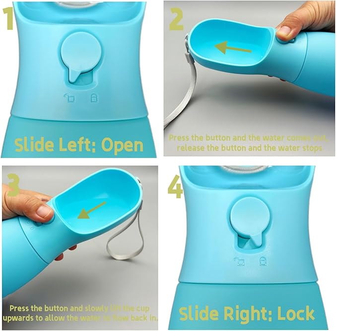 Dog Water Bottle,2 in 1 Portable Pet Water Bottle with Food Container,Lightweigh,Portable Water Dispenser,Outdoor for Cat,Puppy,Pets for Walking,Hiking,Travel (Green&Blue, 19Oz)