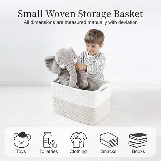 Hopegiver 3 Pack Woven Storage Baskets for Shelves, 11x8x7 Inch Cotton Rope Decorative Organizer Bins for Blanket Clothes Book Baby Pet, Gift Toy Basket for Office, Living Room, Bathroom & Nursery