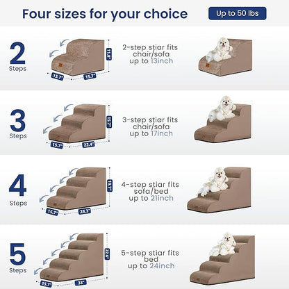 GoGoBunny Ramp Dog Stairs for Couch Sofa and Chair 15.7" H, 3-Step Pet Steps for Small Dogs and Cats, Non-Slip Waterproof Fabric Cover, Stable and Balanced Indoor Step, Pets Friendly, Camel