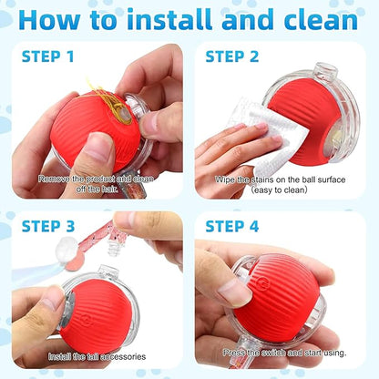 Interactive Cat Toys for Indoor Cats, Automatic Kitten Toys for Bored Indoor Adult Cats, Smart Kitten Rolling Ball Moving Balls Toy, Rechargeable Cat Ball for Enrichment Exercise (Red+Green)