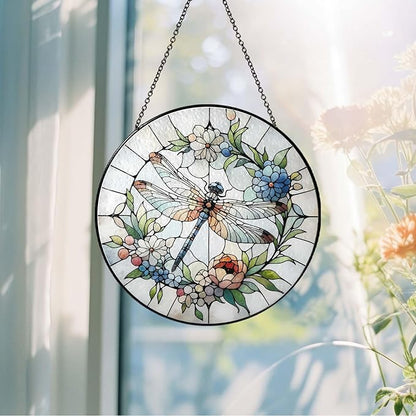 Dragonfly Sun Catcher Stained Glass Window Hanging 9.8'', Sun Catchers Indoor Window Dragonfly Gifts for Women Wall Decor Handmade SunCatcher Decoration for Garden Home Housewarming Gifts
