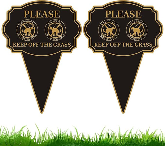 Double Sided Yard Sign 2PACK, Please Be Respectful Keep Off The Grass, 14”x10” No Pooping or Peeing Dog Lawn Stake with Integrated Mount for Outdoor Use (2PACK-Keep Off The Grass)