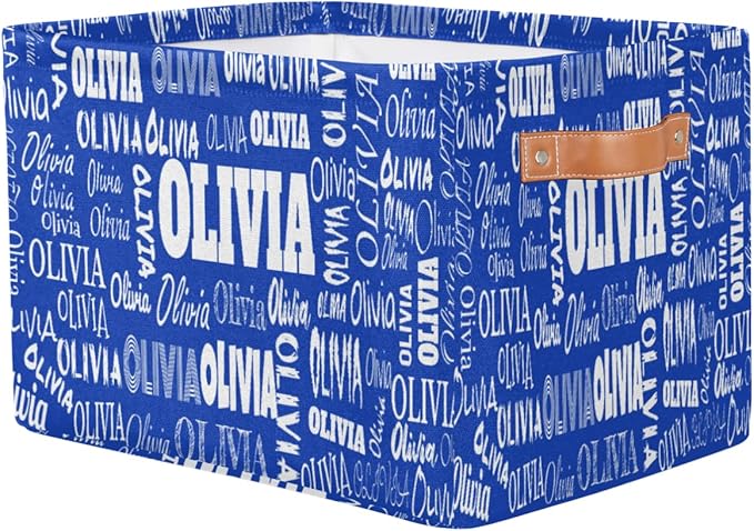 Personalized Kids Toy Box with Name, Custom Nursery Baskets Cubes Box, Kids Custom Storage Basket Laundry Baskets Organizer with Handles, Royal Blue Background