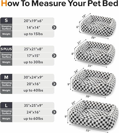 JOEJOY Dog Beds for Small Dogs -Cute Cat Beds for Indoor Cats Calming Pet Beds, Rectangle Orthopedic Cuddle Puppy Bed with Jacquard Shaggy Plush & Anti Slip Bottom, 20x19x6inches, Grey