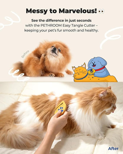 PETHROOM Easy Tangle Cutter for Dogs & Cats | Professional Dematting Tool with Steel Blade | Cat Matted Fur Remover | Safe & Gentle Pet Grooming Comb for Long & Medium Coats