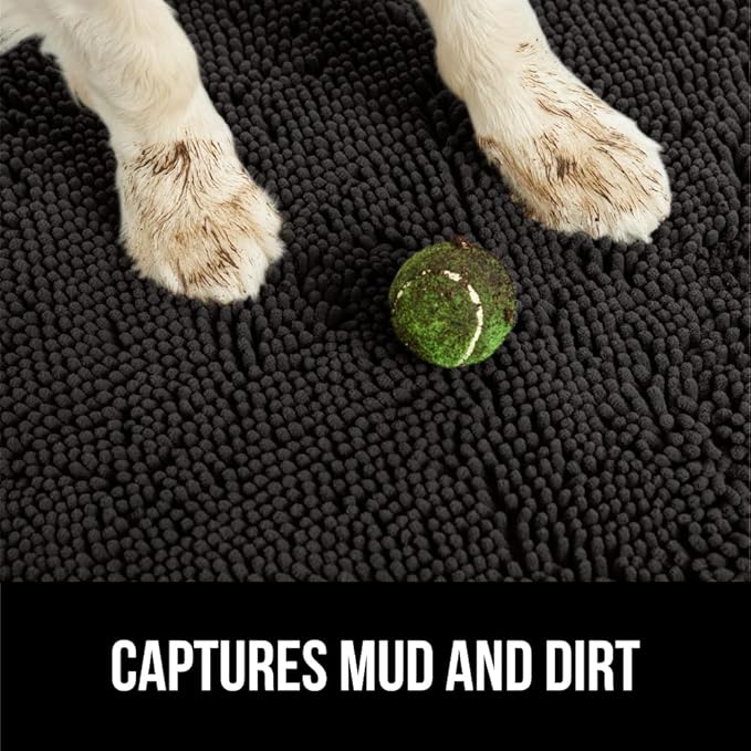 GORILLA GRIP SoakSTOPPER Dog Door Mat, Machine Washable Rug Absorbent Doormat Captures Moisture Mud Dirt, Quick Dry Soft Chenille Entryway Rugs Indoor Entrance Mats for Dog Paws, 24x17 Black