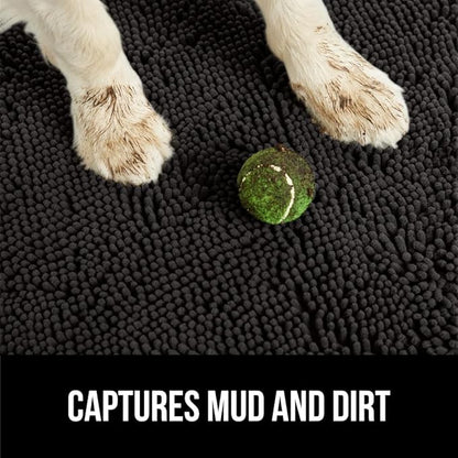 GORILLA GRIP SoakSTOPPER Dog Door Mat, Machine Washable Rug Absorbent Doormat Captures Moisture Mud Dirt, Quick Dry Soft Chenille Entryway Rugs Indoor Entrance Mats for Dog Paws, 24x17 Black