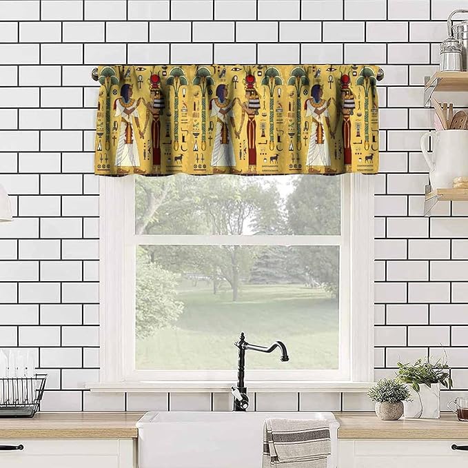 Vintage Ancient Egypt Curtains Valance, Mysterious Old Egypt African Pharaoh Theme Egyptian Culture Window Valance Curtain for Farmhouse Bedroom Living Room Kitchen 54x18inch