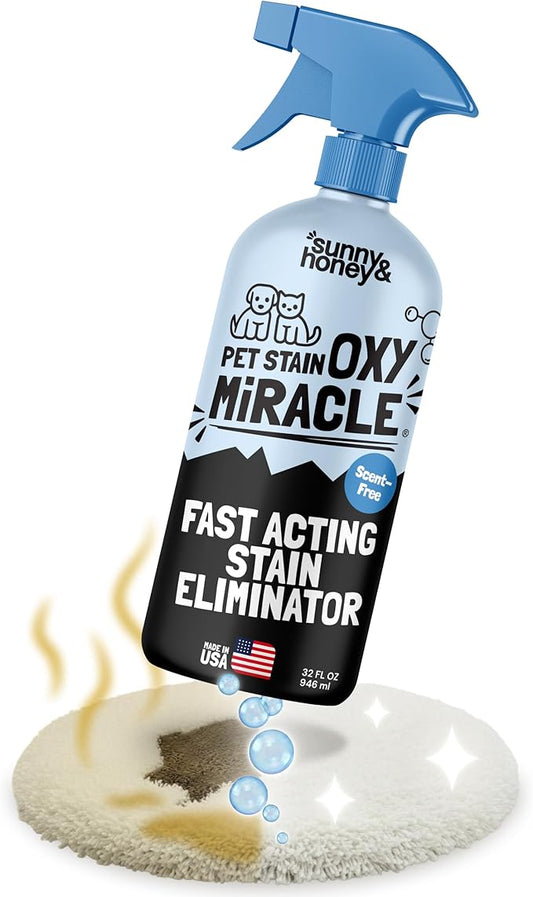 Sunny & Honey Oxy Pet Stain and Odor Eliminator - Oxygen Powered Carpet Cleaner Spray and Upholstery Cleaner - Pet Stain Remover for Rugs, Couches and Mattresses - Unscented (32 fl oz)