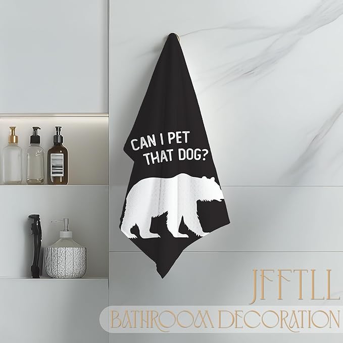 Funny Bear Kitchen Towels, Bear Gifts for Women Men Dish Tea Towels for Kitchen Decor, Can I Pet That Dog Wild Animal Decorative Hand Towel for Bathroom Decor, 16x24 Inch