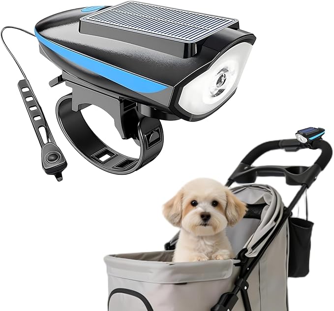 Pet Stroller Light, Solar Powered Safety LED Light for Dog Stroller, Bicycle Basket, Jogger – Waterproof, USB Rechargeable, Clip-on Night Walking Lamp