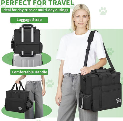 TORIBIO Dog Travel Bag,Large Pet Travel Bag for Supplies with 2 Food Container and Collapsible Bowls,Dog Travel Supplies Organizer Kit for Weekend,Road Trips,Camping