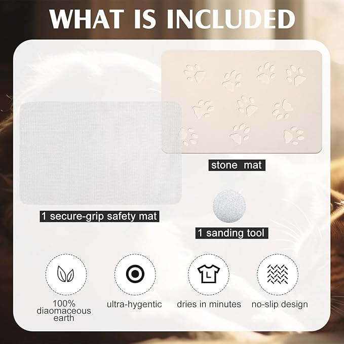 Valentine Dog Gift Stone Mat for Dog Bowl Diatomaceous Earth Absorbent Non Slip Cat Puppy Mat for Food and Water Quick Drying Easy to Clean Placemat for Bowl Dish(Beige,16 x 12 Inch)