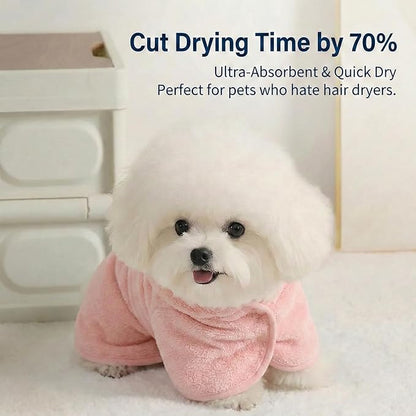 Dog Bathrobe Super Absorbent Towel for Small Dogs Cats Fast Drying Dog Robe Coat with Hood Puppy Cat Bath Towel Wrap Pet Grooming Supplies After Shower (Pink,XS)