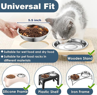 12 PCS Thickened Stainless Steel Cat Bowls, 5.5 Inch Shallow Wide Flat Metal Kitten Food Bowls, Whisker Friendly Fatigue Relief Replacement Basic Pet Dishes for Indoor Cats