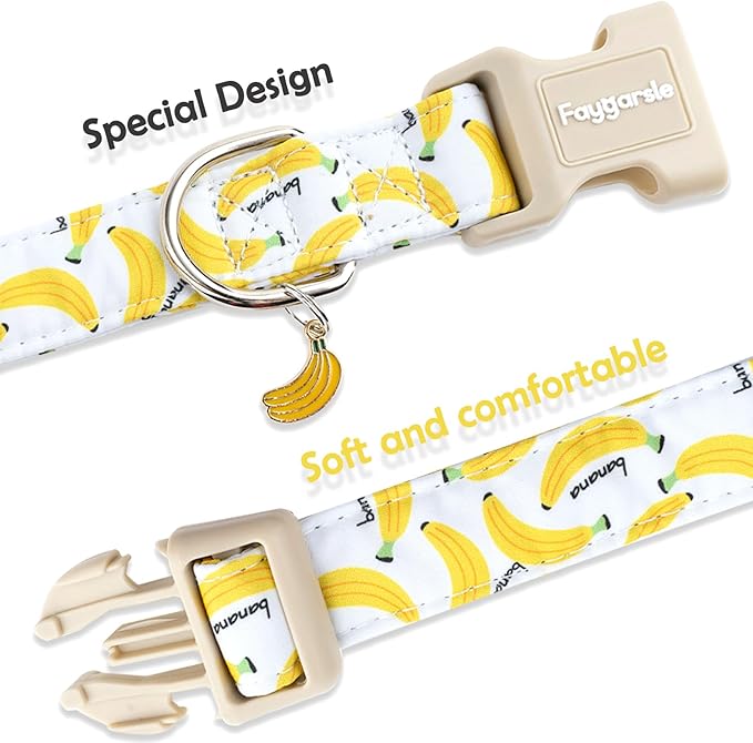 Faygarsle Cute Banana Print Dog Collar Spring Summer Design for Small Medium Large Dogs White and Yellow M