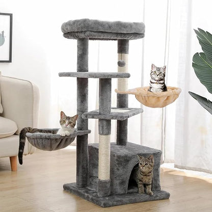 UXIETIN Beige Cat Hammock, Extra Large (12.4"), Cozy Hammock with Deep Basket, Attachment Design for Cat Tower