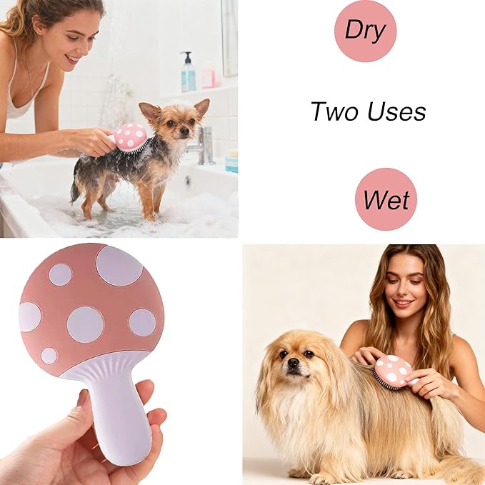 Small Dog Grooming Brush,Mushroom Shaped Puppy Brush Detangling Dog Hair Brushes for Wet or Dry - Perfect for Shih Tzus,Yorkies,Maltipoos - Ideal Puppy Hair Brushes for Maltese Small Breeds (Pink)