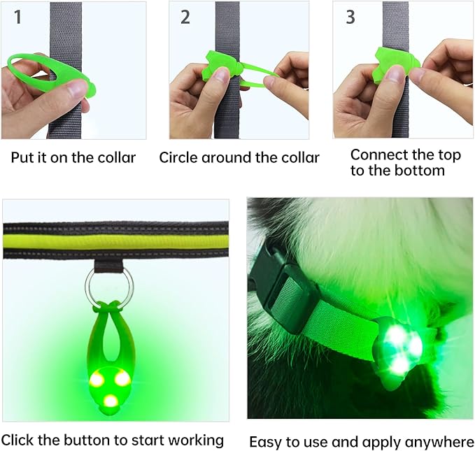 LaRoo LED Dog Collar Light - Waterproof Clip-On Night Walking Light with 3 Modes, High Visibility for Small/Medium Dogs,Pet Nighttime Running Camping Essentials (Green)