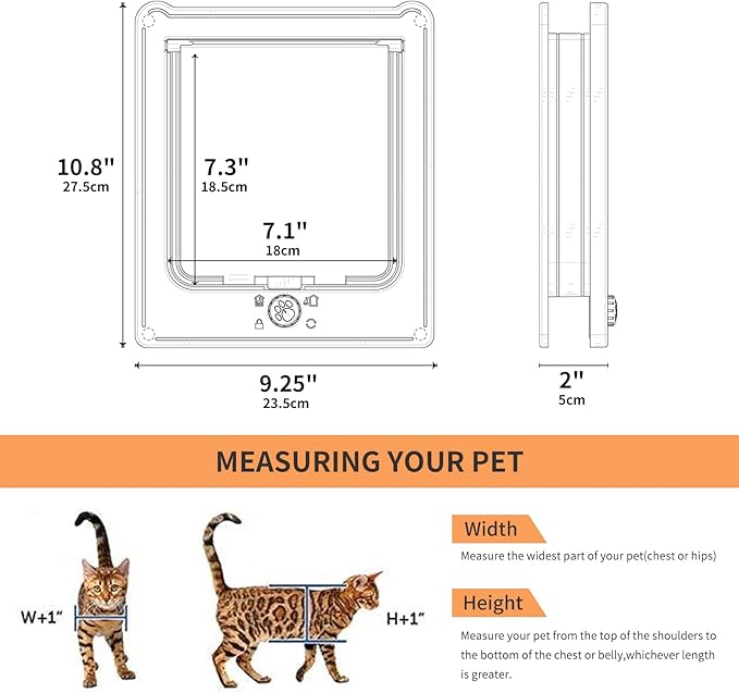 Large Cat Door for Interior Door (Outer Size 10.8"x9.25") 4-Way Locking Cat Door for Exterior Door White Cat Flap Up to 25lb