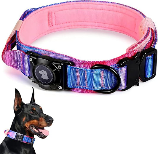 2026 Upgrade Waterproof AirTag Dog Collar, Military Tactical Dog Collar with AirTag Holder, Comfortable Control Handle and Metal Buckle, GPS Dog Collar Holder for Medium to Large Dogs (Snow Cone,M)