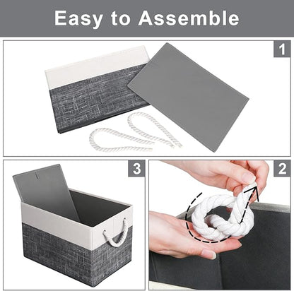 Fab totes Storage Bins [4-Pack], Foldable Storage Baskets for Organizing Toys, Books, Shelves, Closet, Large Storage Box with Rope Handles, Sturdy Organizer Bins, White & Black