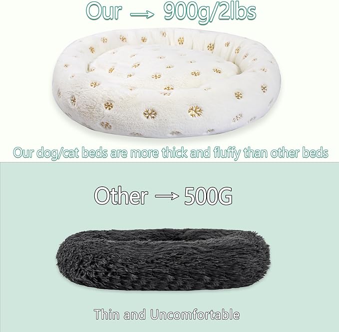 23 Inch Christmas Snowflakes Calming Dog Bed for Small Dogs Cats, Kitty Puppy Round Anti-Anxiety Warm Bed, Soft Cozy Anti-Slip Donut Washable Pet Bed, Fits up to 30 lbs Pets