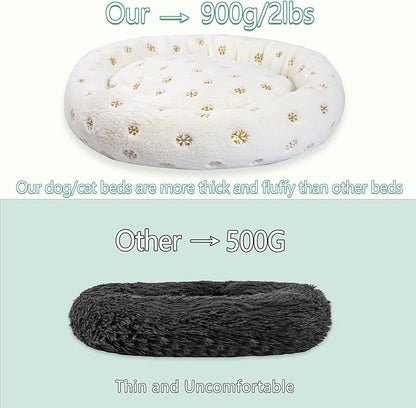 23 Inch Christmas Snowflakes Calming Dog Bed for Small Dogs Cats, Kitty Puppy Round Anti-Anxiety Warm Bed, Soft Cozy Anti-Slip Donut Washable Pet Bed, Fits up to 30 lbs Pets