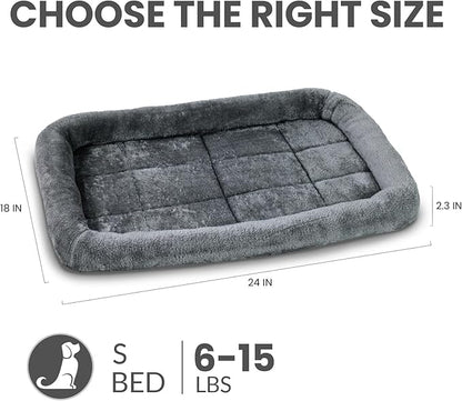 Patas Lague Bolster Dog Bed for Small Dogs 24''x18'', Soft Warm Foam Pet Sofa Bed, Machine Washable Pet Cat Crate Mat for Small Breeds, Dark Grey
