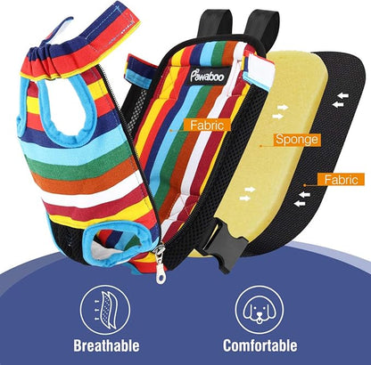 Pawaboo Pet Carrier Backpack, Adjustable Pet Front Cat Dog Carrier Backpack Travel Bag, Legs Out, Easy-Fit for Traveling Hiking Camping for Small Medium Dogs Cats Puppies, Small, Colorful Strips
