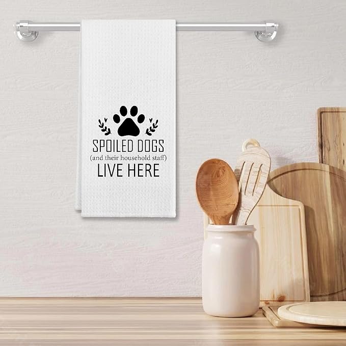 Spoiled Dogs Live Here Farmhouse Kitchen Cotton Dish Cloths & Tea Towels, 24 X 16 Inches, Gifts For Dog Lovers