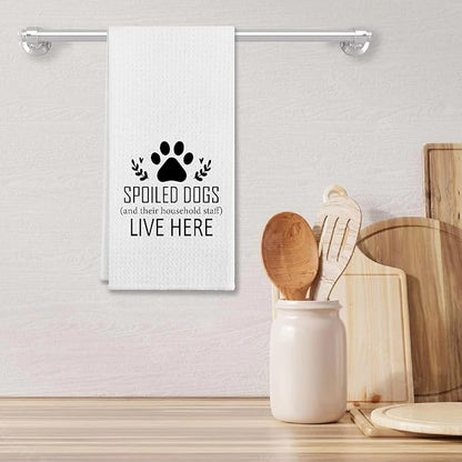 Spoiled Dogs Live Here Farmhouse Kitchen Cotton Dish Cloths & Tea Towels, 24 X 16 Inches, Gifts For Dog Lovers