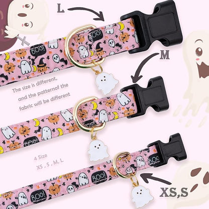 Faygarsle Halloween Fall Dog Collar for Small Medium Large Dogs Fashionable Cute Collar for Male Female Dogs Pink Cotton Dog Collar Spectre Pumpkin Pattern L