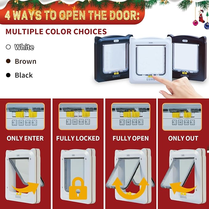 Magnetic Cat Door with 4 Way Locking, Weatherproof & Interior/Exterior Compatible (Outer: 11.5'x10.2', Inner: 7.5'x7.1')