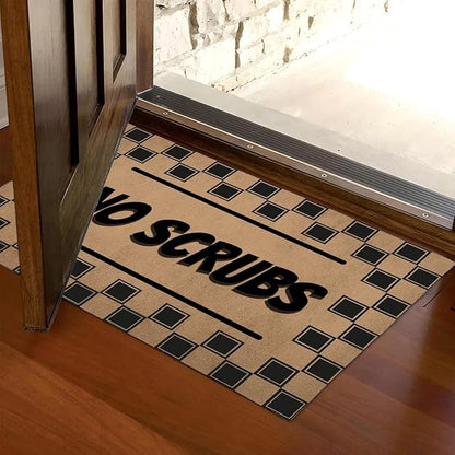 Funny Welcome Doormat (23.7 in X 15.6 in) Anti-Slip Rubber Back Entrance Way Indoor Front Porch Decor Rugs House Warming Gift (No Scrubs Door Sign Black Striple)