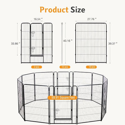 NEWBULIG Dog Playpen for Indoor 40 Inch 12 Panels - Portable Heavy Duty Metal Pet Exercise Pen with Door, Foldable Small Medium Large Dog Puppy Playpen Fence for Outdoor RV, Camping, Yard, Garden