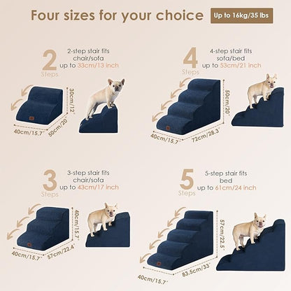 EHEYCIGA Curved Dog Stairs Ramp for High Beds 19.7" H, 4-Step Dog Steps for Small Dogs and Cats, Pet Stairs for High Bed Climbing, Non-Slip Balanced Pet Step Indoor, Navy