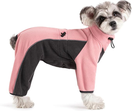 Fleece Dog Coat for Small Medium Dog,Pullover Pajamas Jumpsuit Bodysuit Puppy Coats with Legs, Pet Windproof Warm Cold Weather Jacket Full Body Vest Cozy Snowsuit Outfit Clothes (Pink, S)
