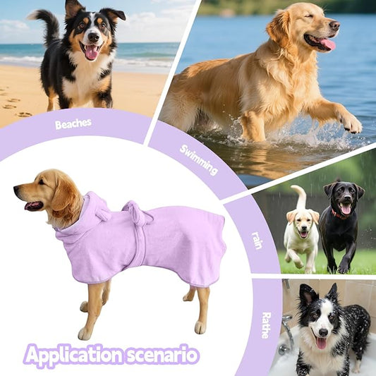 Super Absorbent Dog Bathrobe Pineapple Soft Fast Drying Dogs Towel Robe Adjustable Drying Coat for After Bath with Hood (Coral Velvet Purple, X-Large)