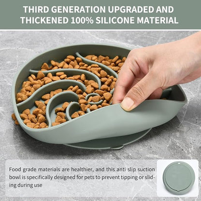 Silicone Slow Feeder Dog Bowls,Puzzle Dog Feeding Bowls with Suction Cups,Healthy Eating,Slow Feeding Anti Slip Design for Small and Medium-Sized Dogs, Dishwasher and Microwave Safe (Grey Green)