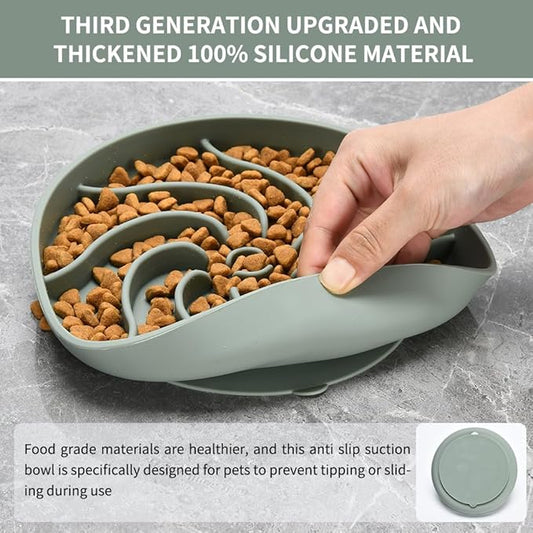 Silicone Slow Feeder Dog Bowls,Puzzle Dog Feeding Bowls with Suction Cups,Healthy Eating,Slow Feeding Anti Slip Design for Small and Medium-Sized Dogs, Dishwasher and Microwave Safe (Grey Green)