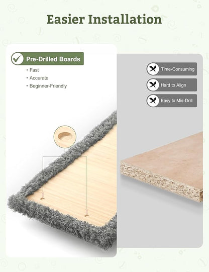 5-in-1 Cat Wall Shelves, Solid Wood & Velvet & Sisal Scratcher, 44lbs Max Load, Wall Mounted Cat Furniture for Climbers, Cat Climbing Wall System, Fits Drywall & Solid Walls - Light Gray