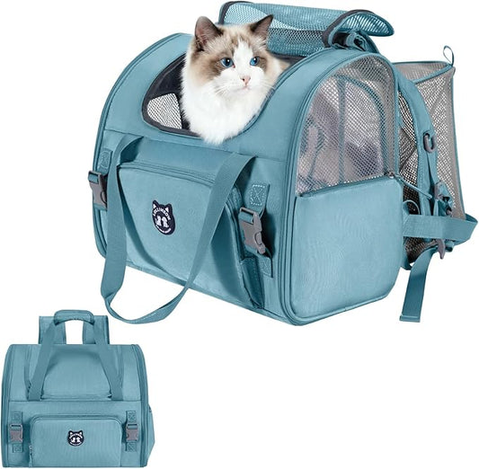 Lollimeow Expandable Cat Carrier Backpack for Large Cats - Airline Approved Pet Carrier Backpack for Small Dogs, Hiking & Travel, Waterproof with Breathable Mesh, 22lbs Capacity (Polar Blue, Large)