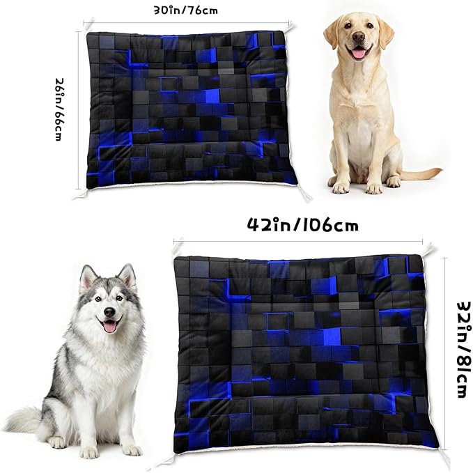 Dog Cat Bed Mat Ultra Soft Fluffy Pet Bed Washable Fashion Dog Crate Beds Comfy Comfy Pet Sleeping Pad Suitable for Pet Raised Bed(42"x32",Blue Black)