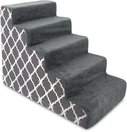 Best Pet Supplies Dog Stairs & Steps - Foam Steps for Small Dogs & Cats, Non-Slip Indoor Balanced Pet Step Support, Dog Ramp, No Assembly, Gray Lattice Print, 5-Step