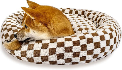 31 Inch Calming Dog Bed for Medium Dogs, Round Anti-Anxiety Warm Bed, Soft Cozy Anti-Slip Donut Washable Pet Bed, Fits up to 50 lbs Pets