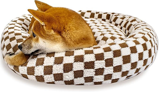 31 Inch Calming Dog Bed for Medium Dogs, Round Anti-Anxiety Warm Bed, Soft Cozy Anti-Slip Donut Washable Pet Bed, Fits up to 50 lbs Pets
